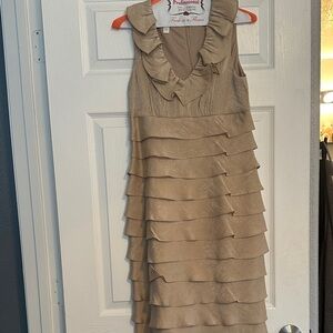 London Times Beige Ruffled Mini Dress